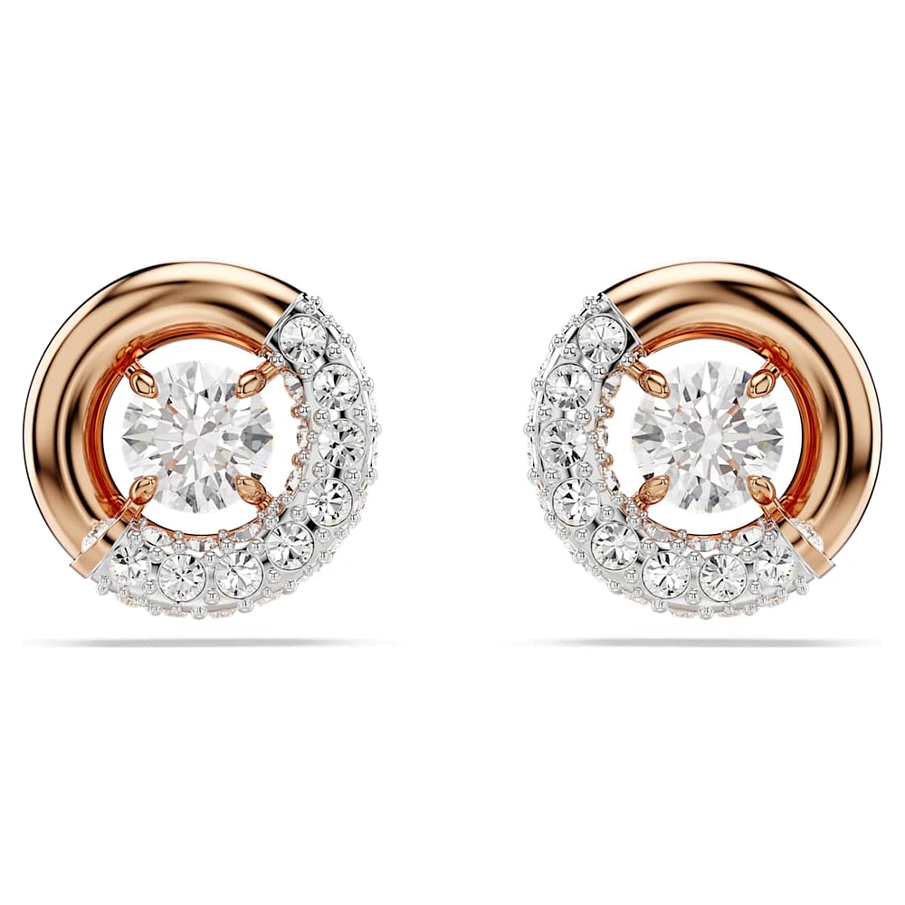 Dextera stud earrings, Round cut, White, Rose gold-tone plated by SWAROVSKI