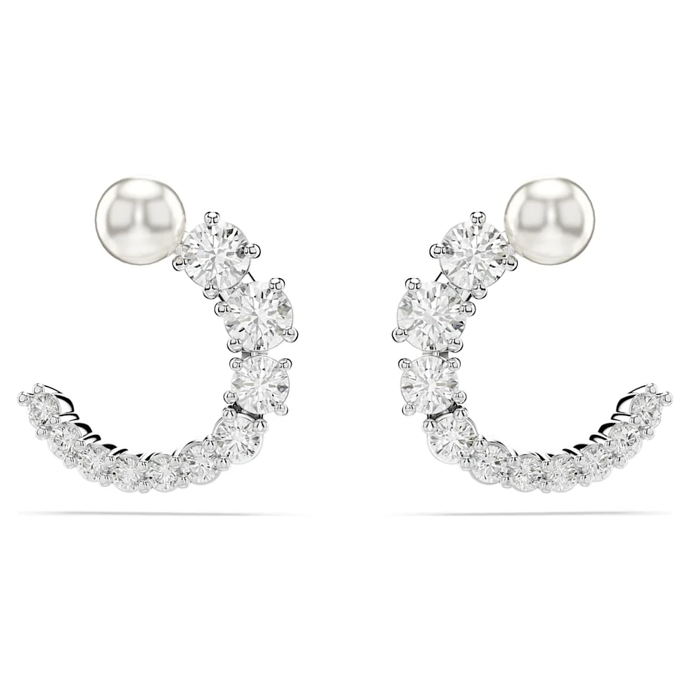 Matrix hoop earrings, Crystal pearl, Round cut, White
