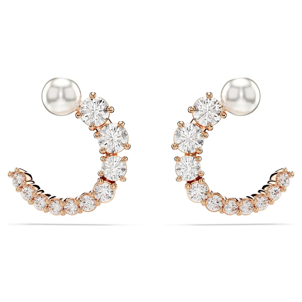 Matrix hoop earrings, Crystal pearl, Round cut, White
