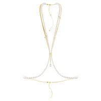 Idyllia body chain, Crystal pearls, White, Gold-tone plated by SWAROVSKI