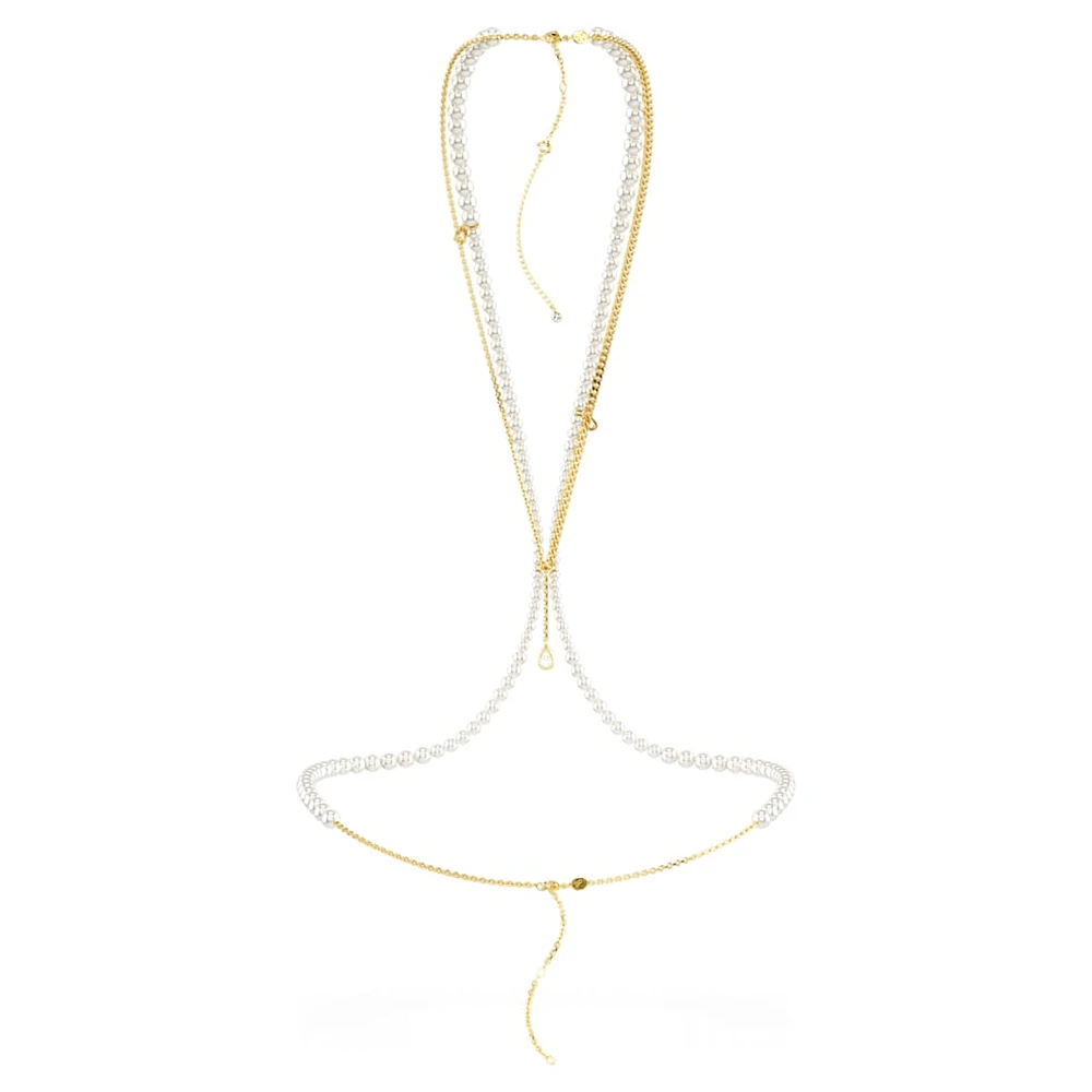 Idyllia body chain, Crystal pearls, White, Gold-tone plated by SWAROVSKI