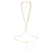 Idyllia body chain, Crystal pearls, White, Gold-tone plated by SWAROVSKI