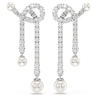 Matrix drop earrings, Crystal pearl, Round cut, White, Rhodium plated by SWAROVSKI