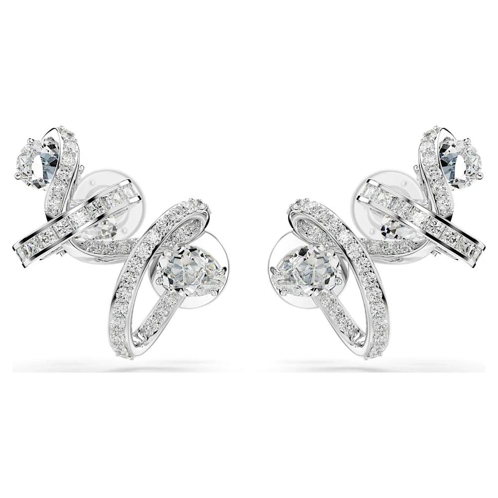 Hyperbola ear cuff, Mixed cuts, White, Rhodium plated by SWAROVSKI