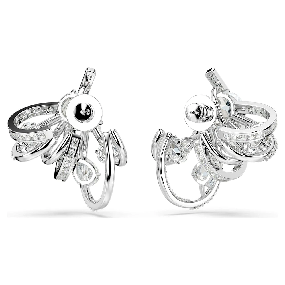 Hyperbola ear cuff, Statement, Mixed cuts, White, Rhodium plated by SWAROVSKI
