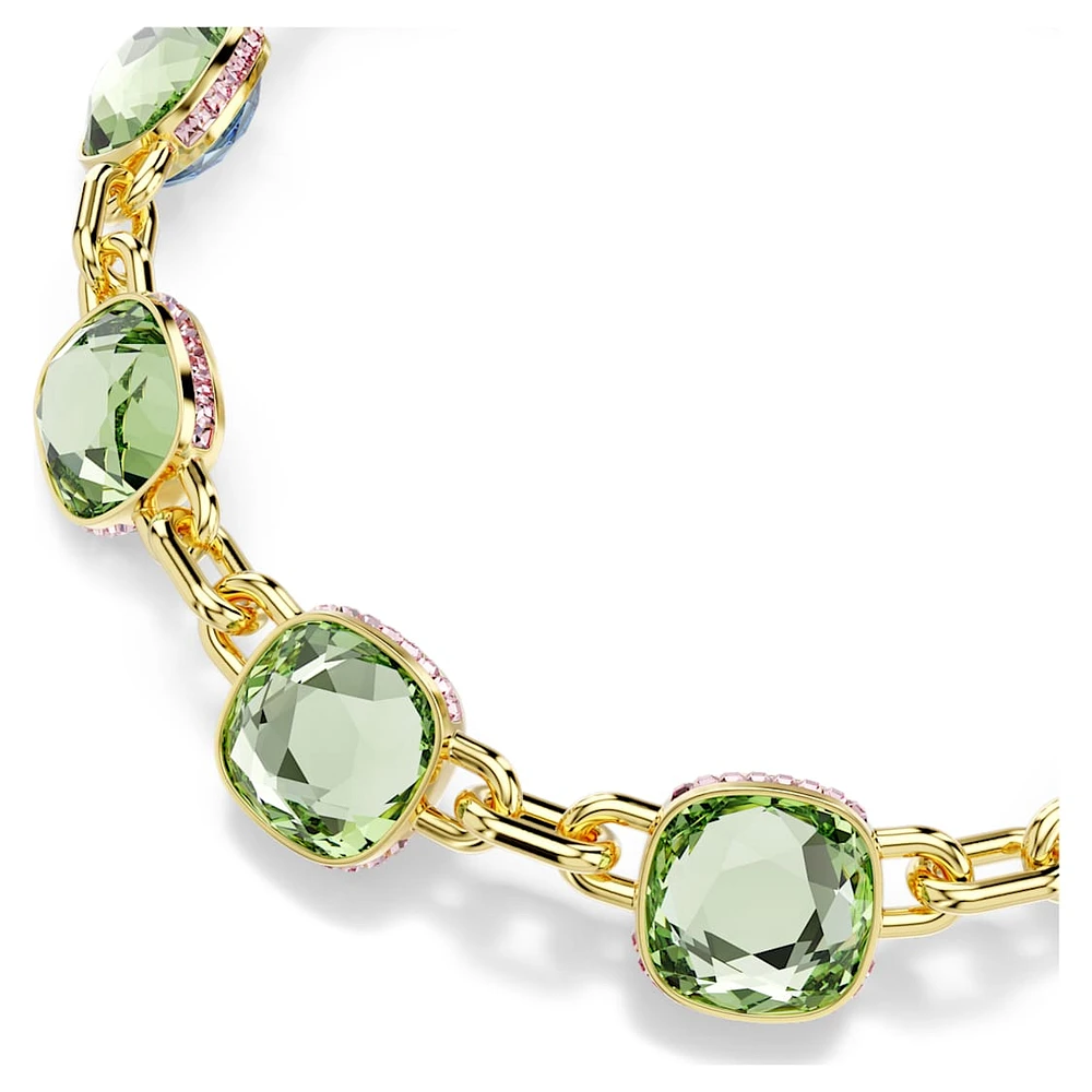 Chroma Tennis necklace, Cushion cut, Multicoloured, Gold-tone plated by SWAROVSKI