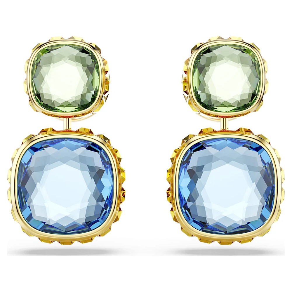 Chroma drop earrings, Cushion cut, Multicoloured, Gold-tone plated by SWAROVSKI