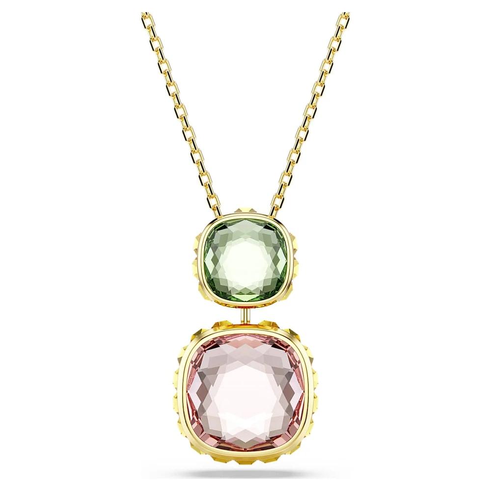 Chroma pendant, Cushion cut, Multicoloured, Gold-tone plated by SWAROVSKI