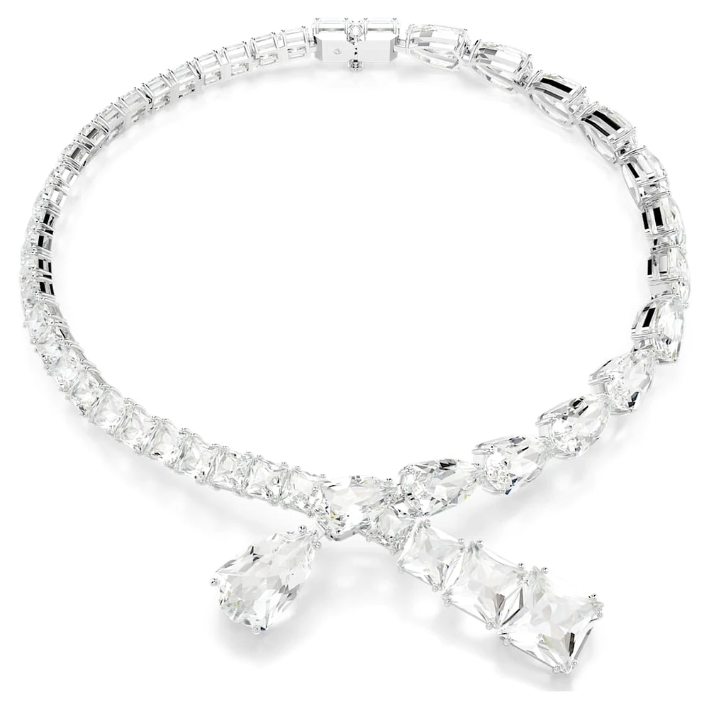 Matrix necklace, Mixed cuts, White, Rhodium plated by SWAROVSKI