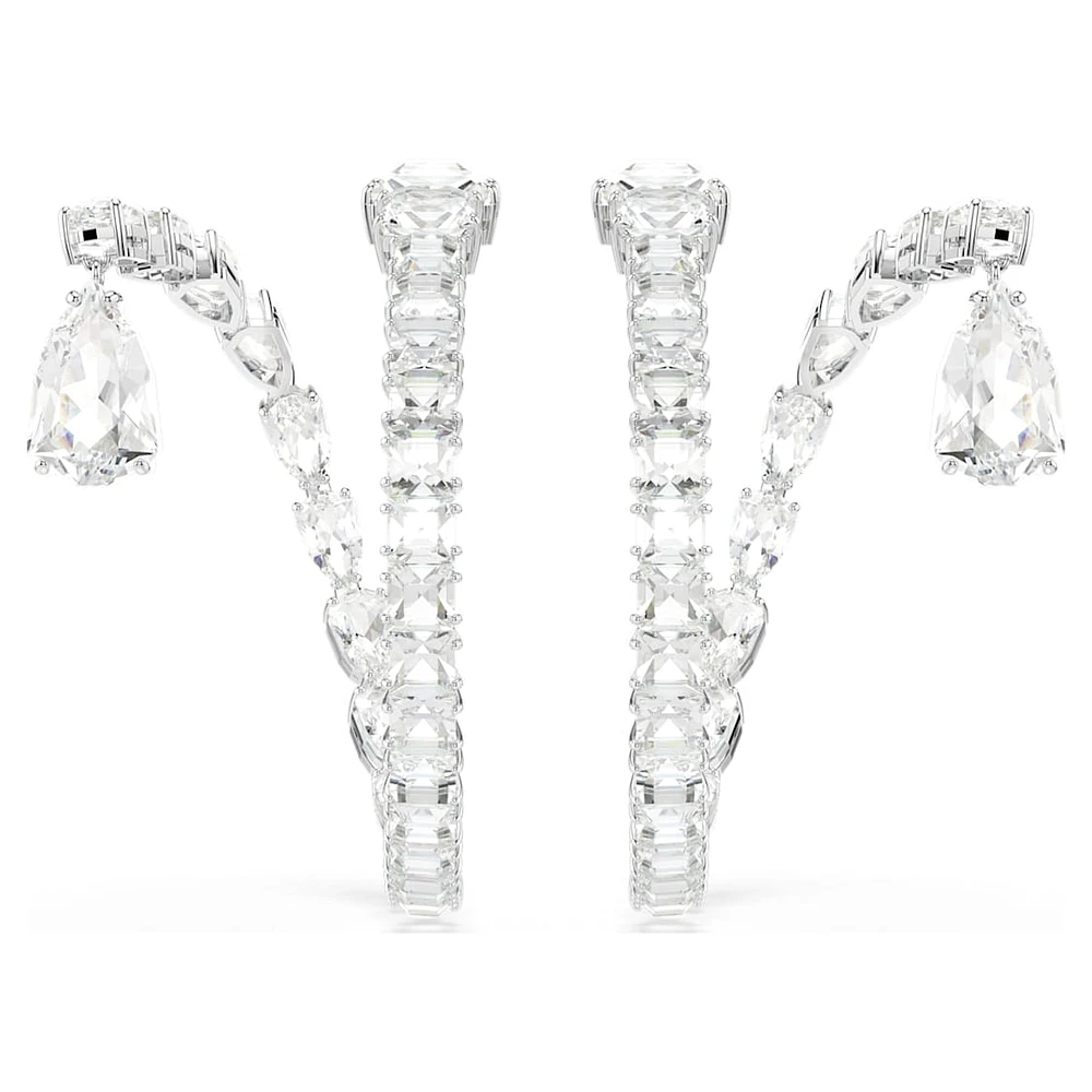 Matrix hoop earrings, Mixed cuts, White, Rhodium plated by SWAROVSKI
