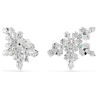 Idyllia clip earrings, Mixed cuts, Half snowflake, White, Rhodium plated by SWAROVSKI
