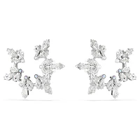 Idyllia clip earrings, Mixed cuts, Snowflake, White, Rhodium plated by SWAROVSKI