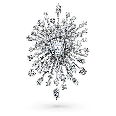 Galaxy brooch, Lab-grown diamonds 15.71 ct tw, Mixed shapes, 18K white gold by SWAROVSKI