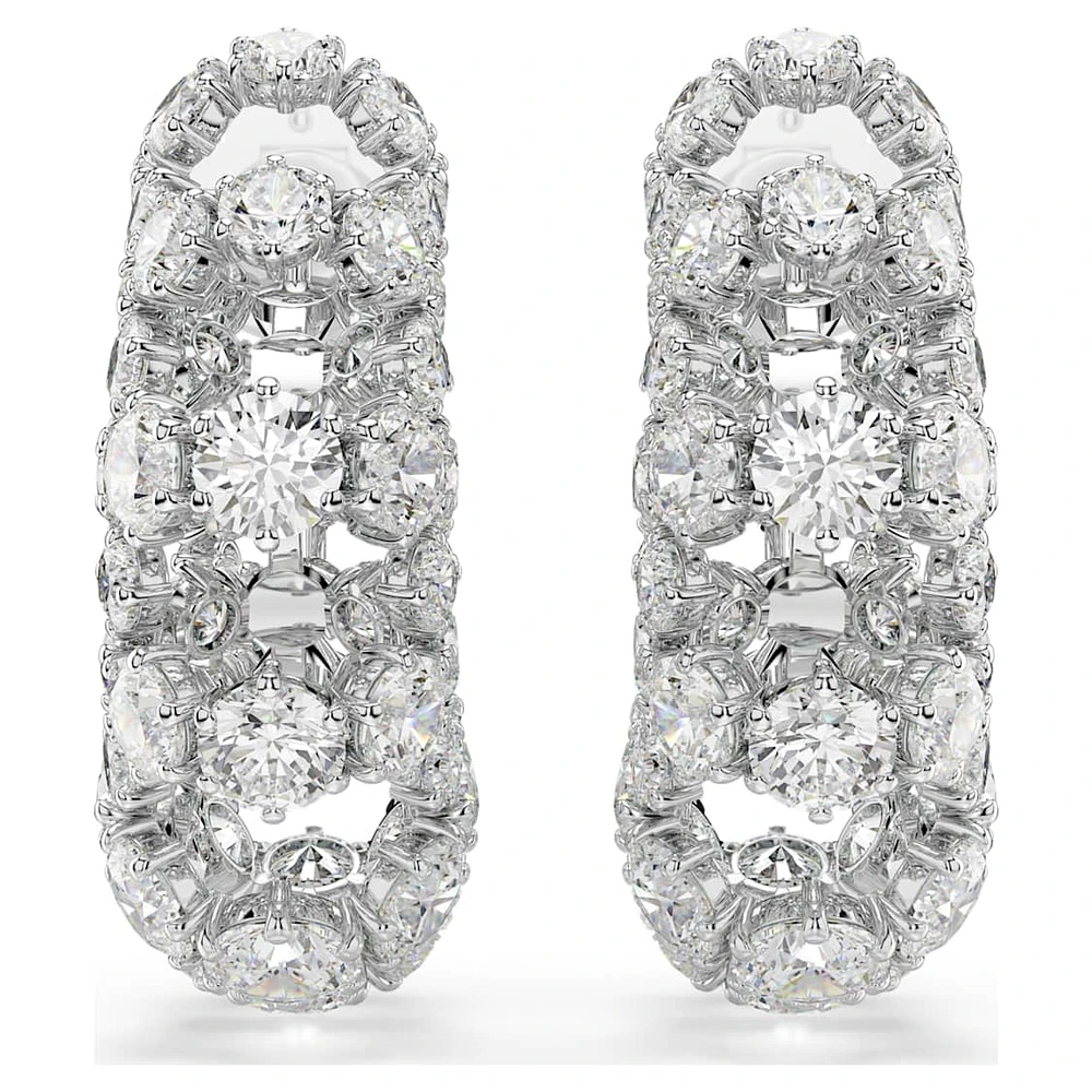 Constella clip earrings, Round cut, White, Rhodium plated by SWAROVSKI