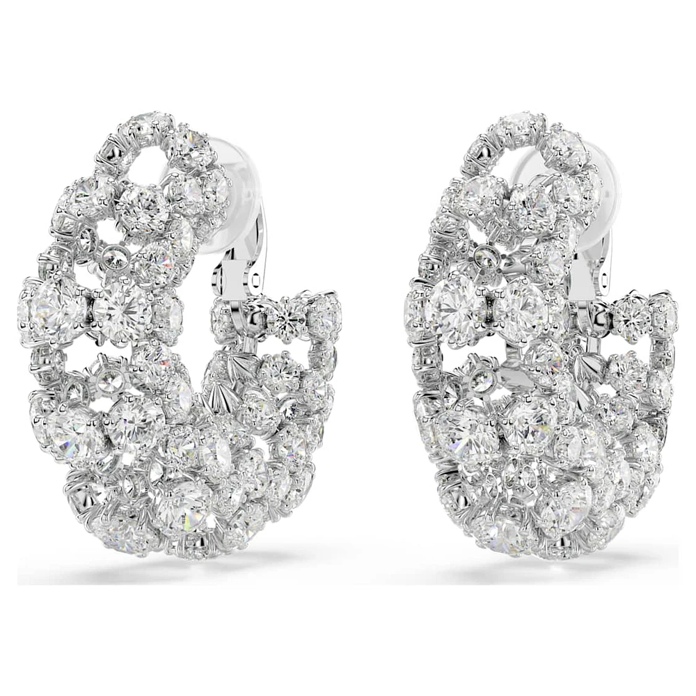 Constella clip earrings, Round cut, White, Rhodium plated by SWAROVSKI