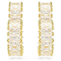 Matrix hoop earrings, Baguette cut, Heart, Small, White, Gold-tone plated by SWAROVSKI
