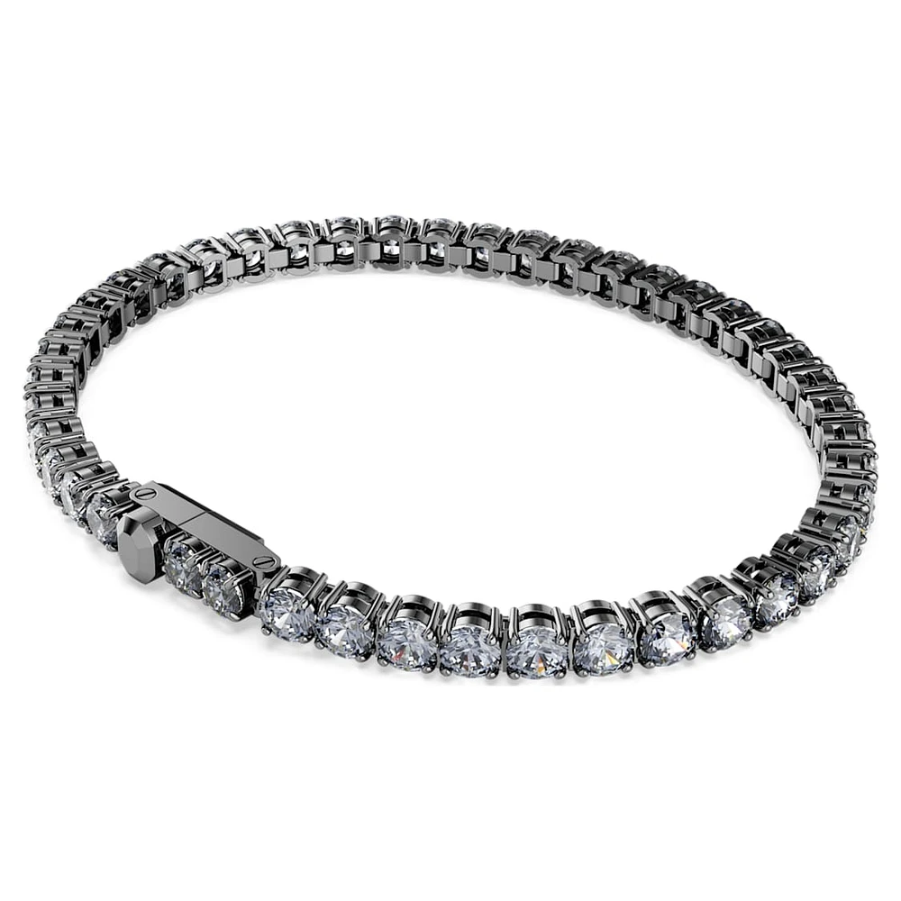 Matrix Tennis bracelet, Round cut, Grey, Ruthenium plated by SWAROVSKI