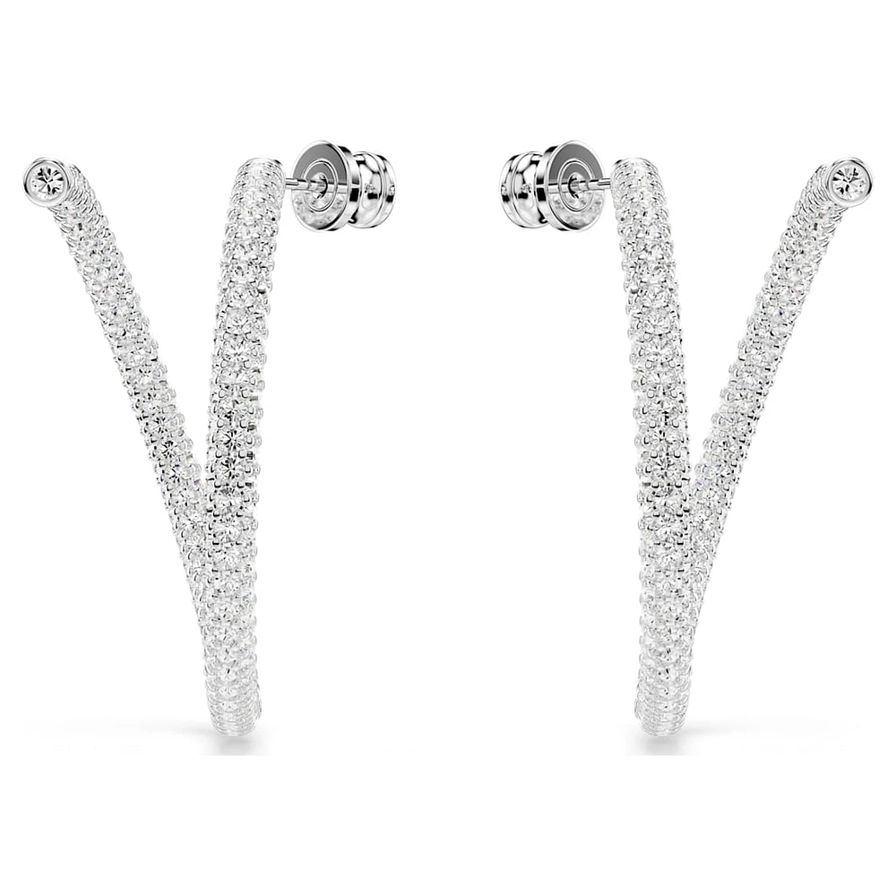 Dextera hoop earrings, Round cut, White, Rhodium plated by SWAROVSKI