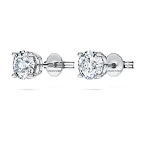 Eternity solitaire stud earrings, Lab-grown diamonds 1 ct tw, Round shape, 14K white gold by SWAROVSKI