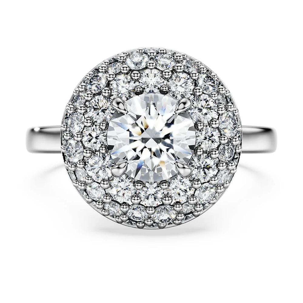 Eternity halo solitaire ring, Lab-grown diamonds 2 ct tw, Round shape, 14K white gold by SWAROVSKI