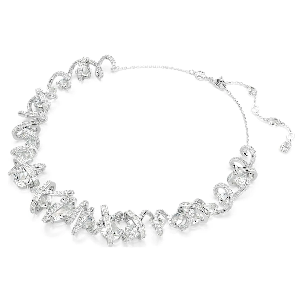 Hyperbola necklace, Mixed cuts, White, Rhodium plated by SWAROVSKI