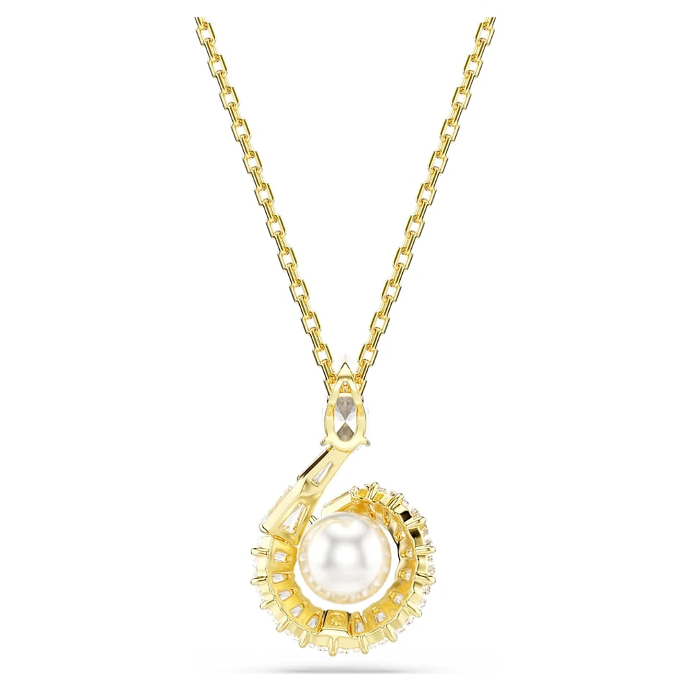 Snake pendant, Crystal pearl, Mixed cuts, Year of the Snake, White, Gold-tone plated by SWAROVSKI