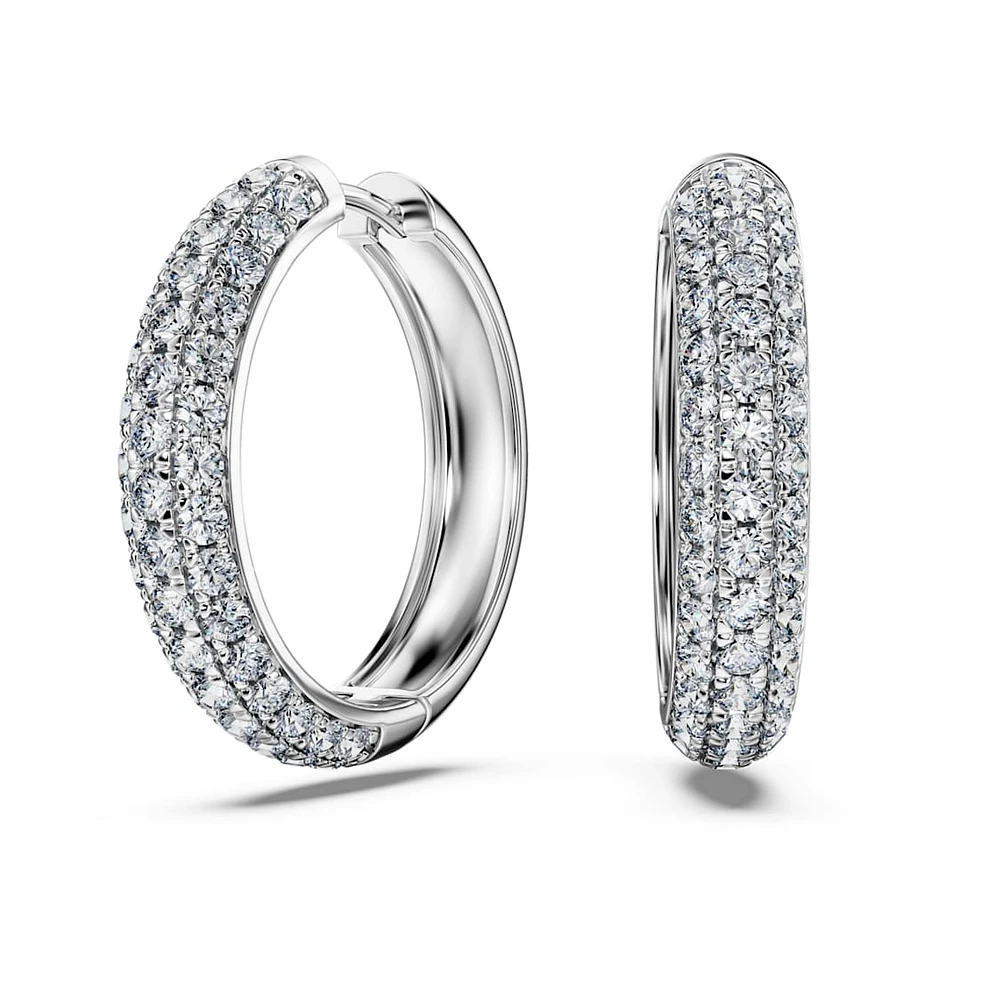 Eternity hoop earrings, Lab-grown diamonds 2 ct tw, Round shape, 14K white gold by SWAROVSKI