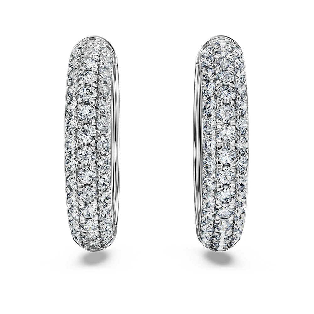Eternity hoop earrings, Lab-grown diamonds 2 ct tw, Round shape, 14K white gold by SWAROVSKI