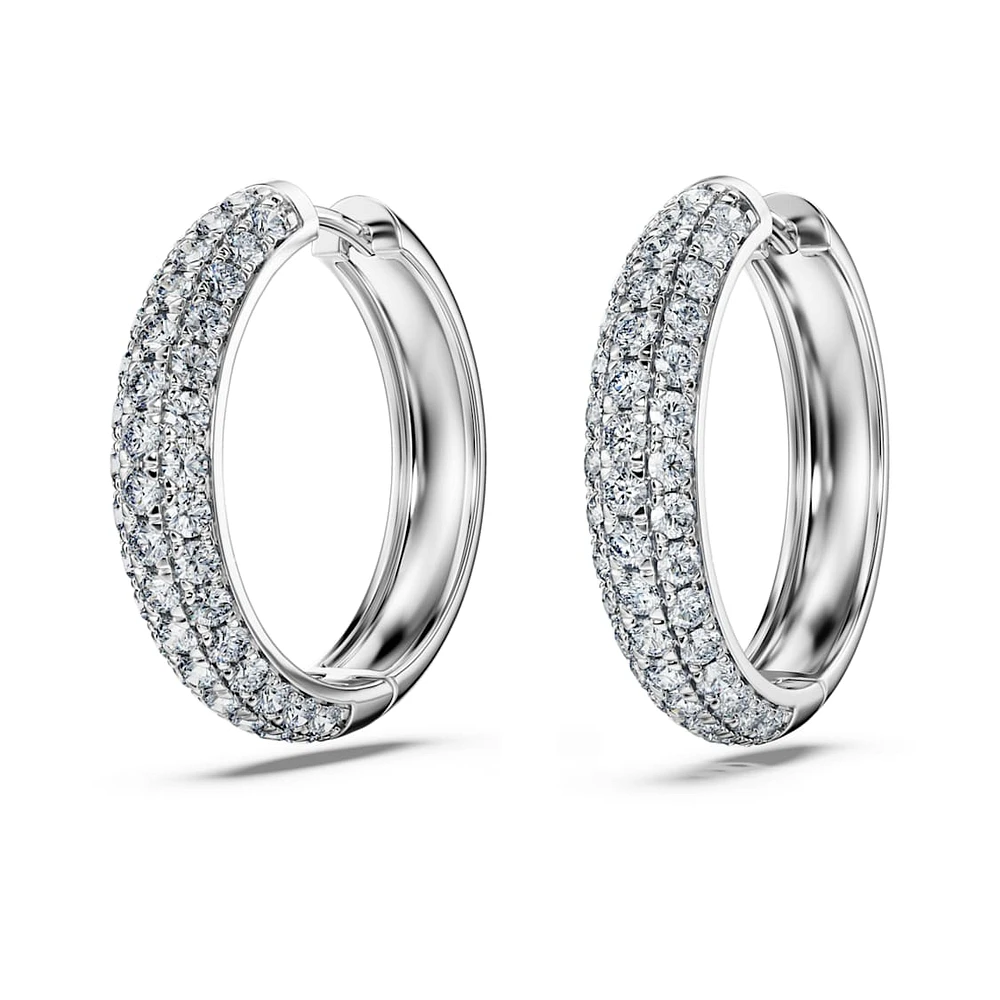 Eternity hoop earrings, Lab-grown diamonds 2 ct tw, Round shape, 14K white gold by SWAROVSKI