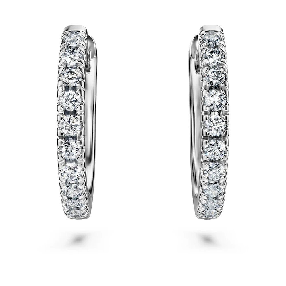 Eternity hoop earrings, Lab-grown diamonds 0.2 ct tw, Round shape, Medium, 14K white gold by SWAROVSKI