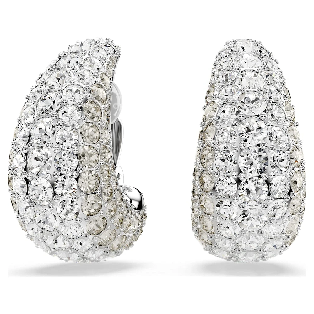 Sublima clip earrings, Round cut, Medium, White, Rhodium plated by SWAROVSKI