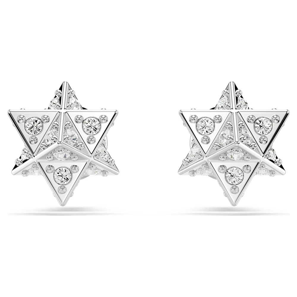 Dextera stud earrings, Round cut, Star, White, Rhodium plated by SWAROVSKI