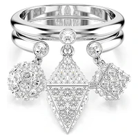 Dextera ring, Set (2), Sphere and cube, White, Rhodium plated by SWAROVSKI