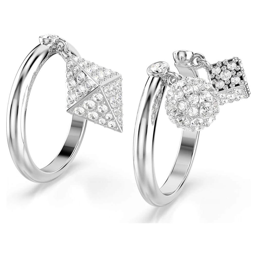Dextera ring, Set (2), Sphere and cube, White, Rhodium plated by SWAROVSKI