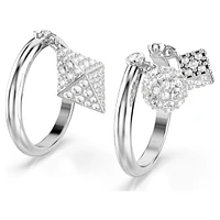 Dextera ring, Set (2), Sphere and cube, White, Rhodium plated by SWAROVSKI