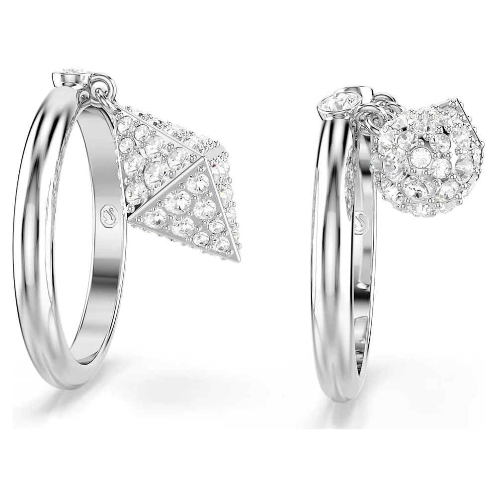 Dextera ring, Set (2), Sphere and cube, White, Rhodium plated by SWAROVSKI