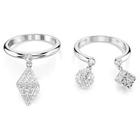 Dextera ring, Set (2), Sphere and cube, White, Rhodium plated by SWAROVSKI