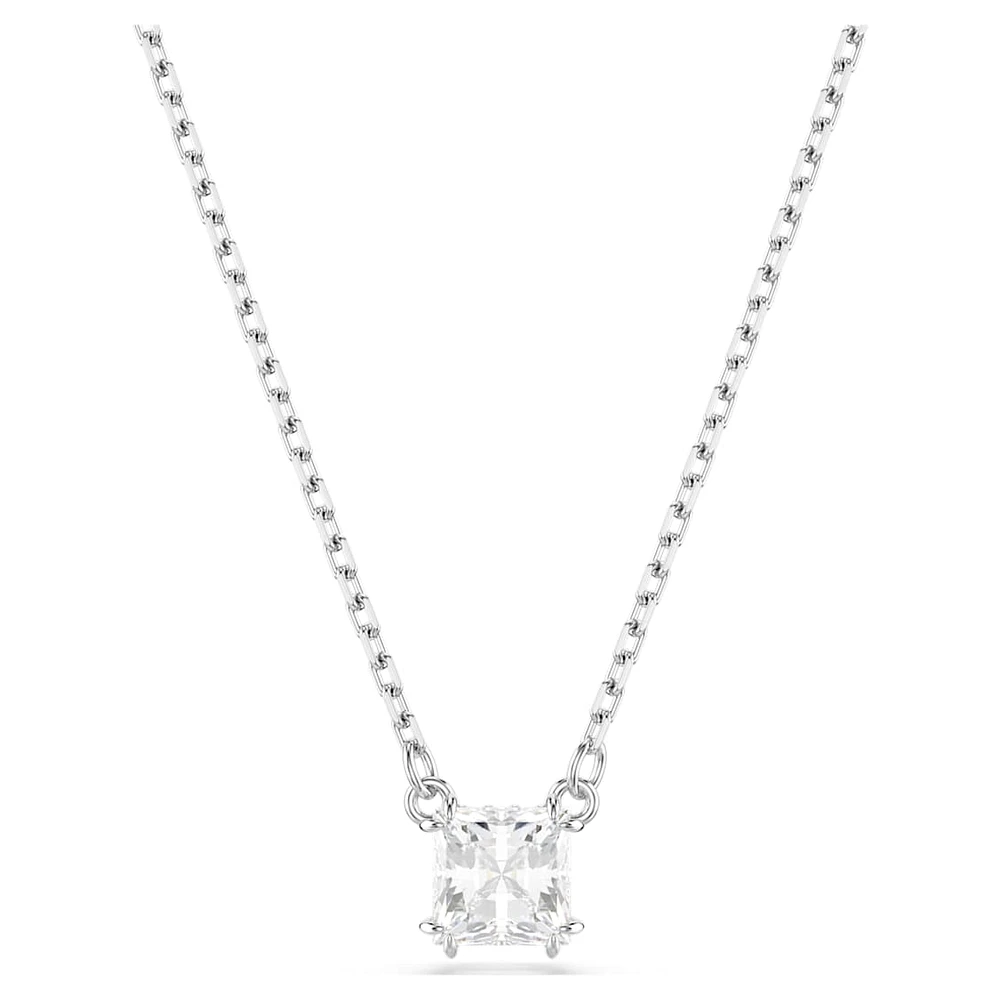 Stilla Attract pendant, Square cut, White, Rhodium plated by SWAROVSKI