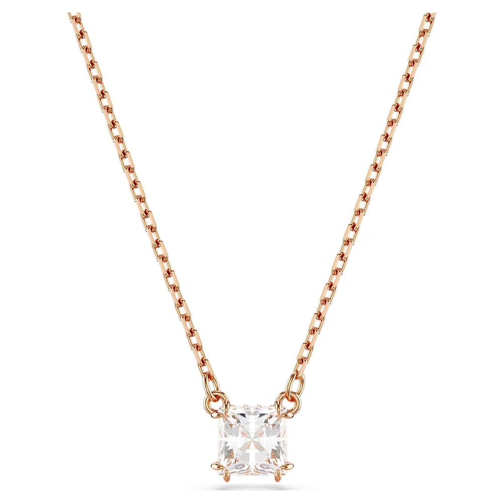 Stilla Attract pendant, Square cut, White, Rose gold-tone plated by SWAROVSKI