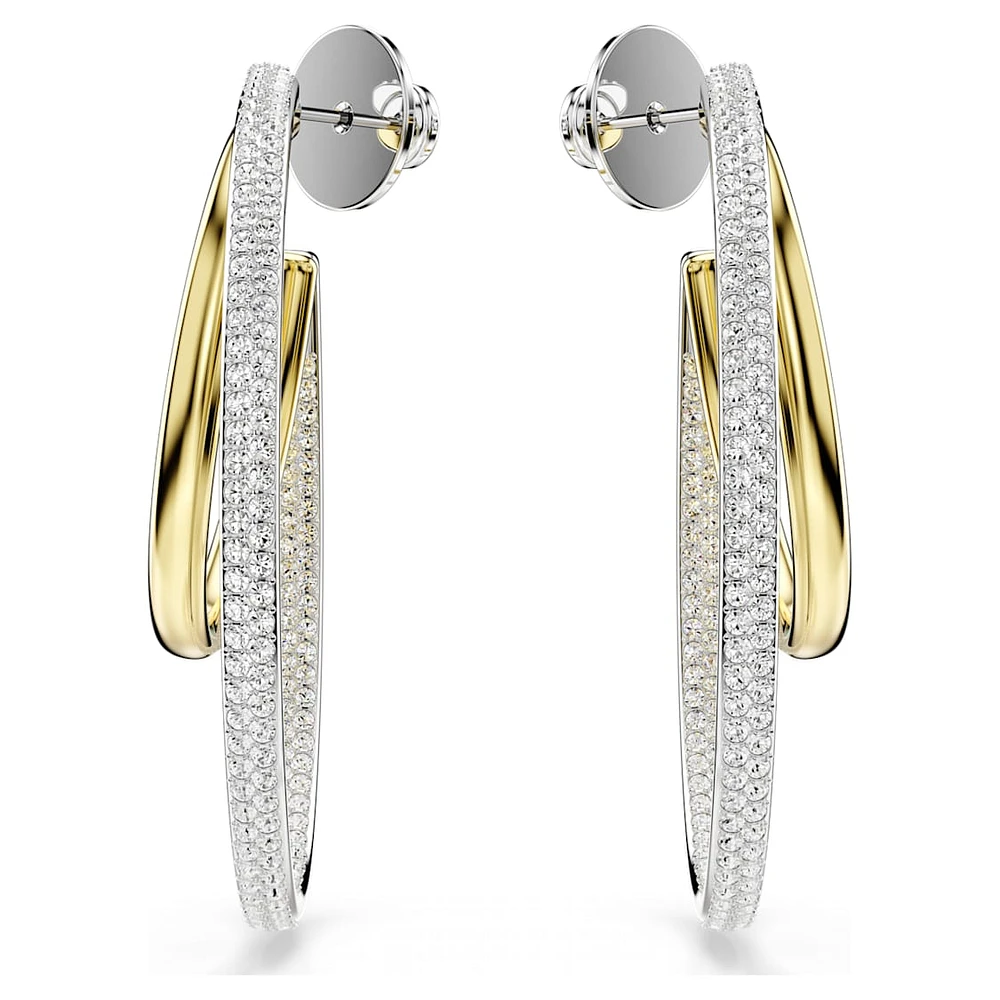 Hyperbola hoop earrings, Round cut, Medium, White, Mixed metal finish by SWAROVSKI
