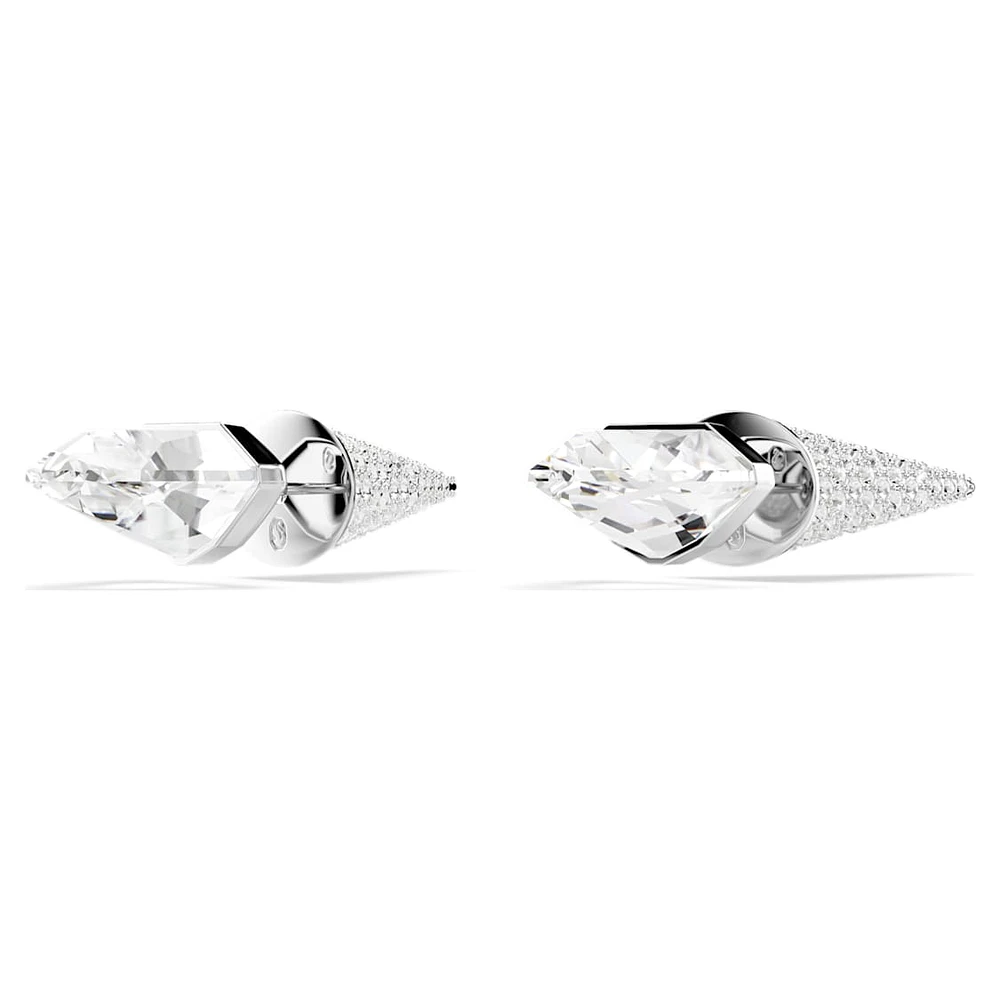 Lucent stud earrings, Pavé, Spike, White, Rhodium plated by SWAROVSKI
