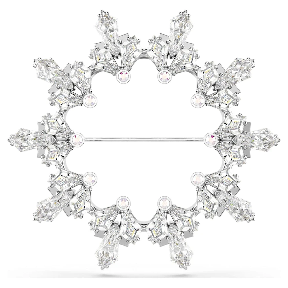 Idyllia brooch, Mixed cuts, Snowflake, White, Rhodium plated by SWAROVSKI