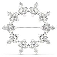 Idyllia brooch, Mixed cuts, Snowflake, White, Rhodium plated by SWAROVSKI