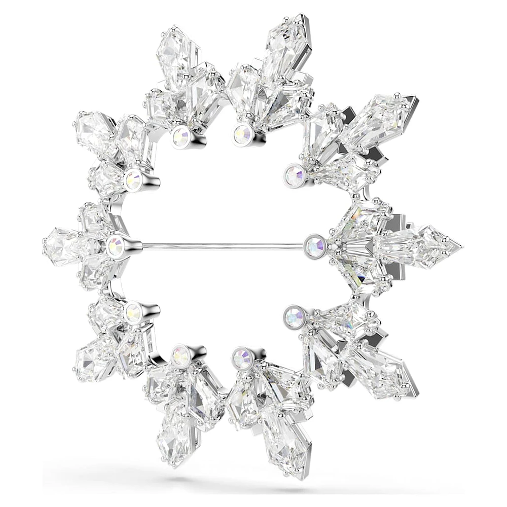 Idyllia brooch, Mixed cuts, Snowflake, White, Rhodium plated by SWAROVSKI