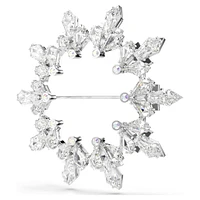 Idyllia brooch, Mixed cuts, Snowflake, White, Rhodium plated by SWAROVSKI