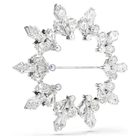 Idyllia brooch, Mixed cuts, Snowflake, White, Rhodium plated by SWAROVSKI