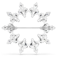Idyllia brooch, Mixed cuts, Snowflake, White, Rhodium plated by SWAROVSKI