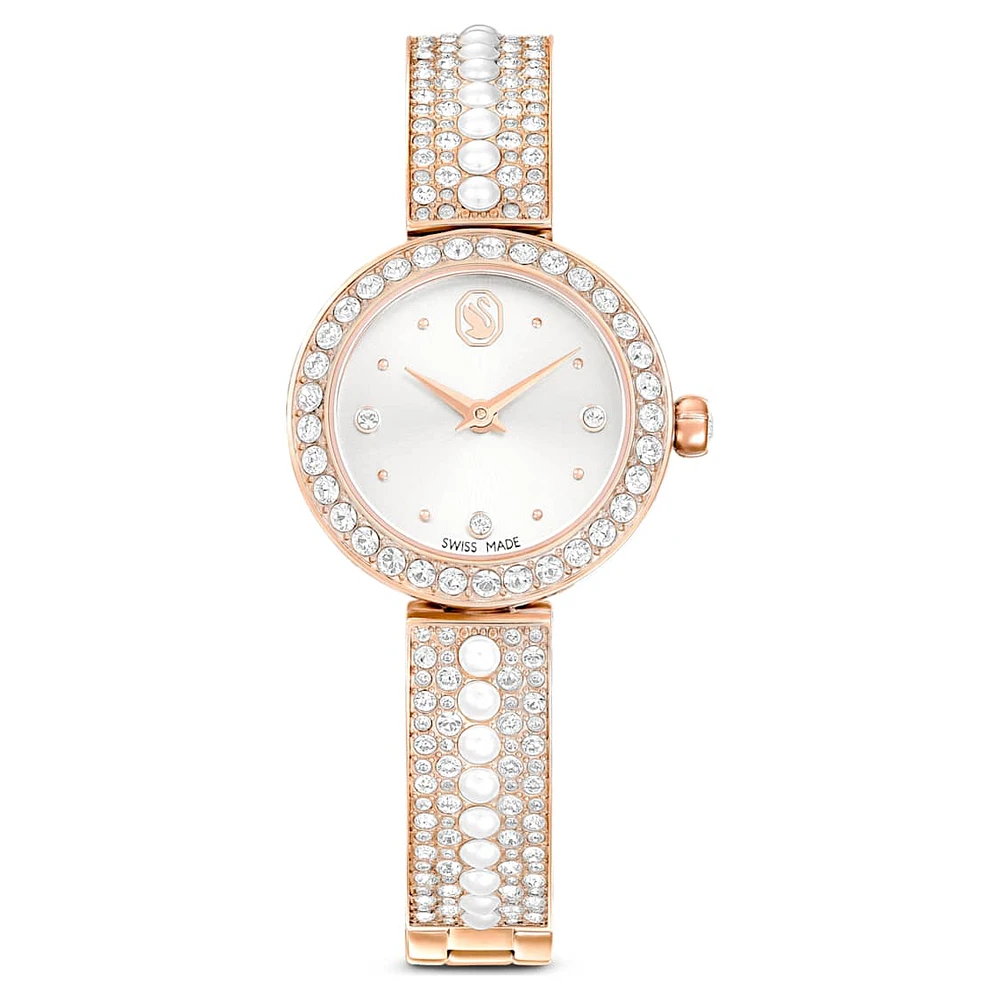 Matrix Pearl bangle watch, Swiss Made, Crystal bracelet, Rose gold-tone finish by SWAROVSKI