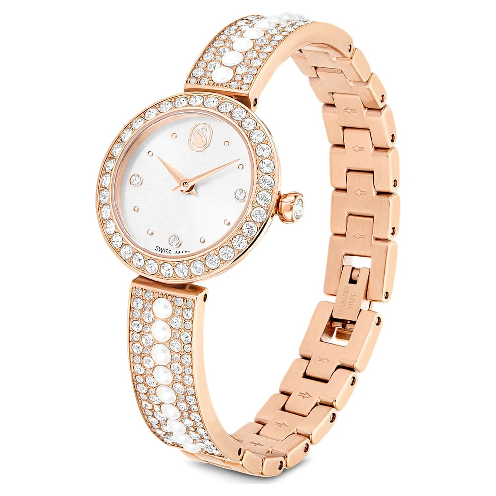 Matrix Pearl bangle watch, Swiss Made, Crystal bracelet, Rose gold-tone finish by SWAROVSKI