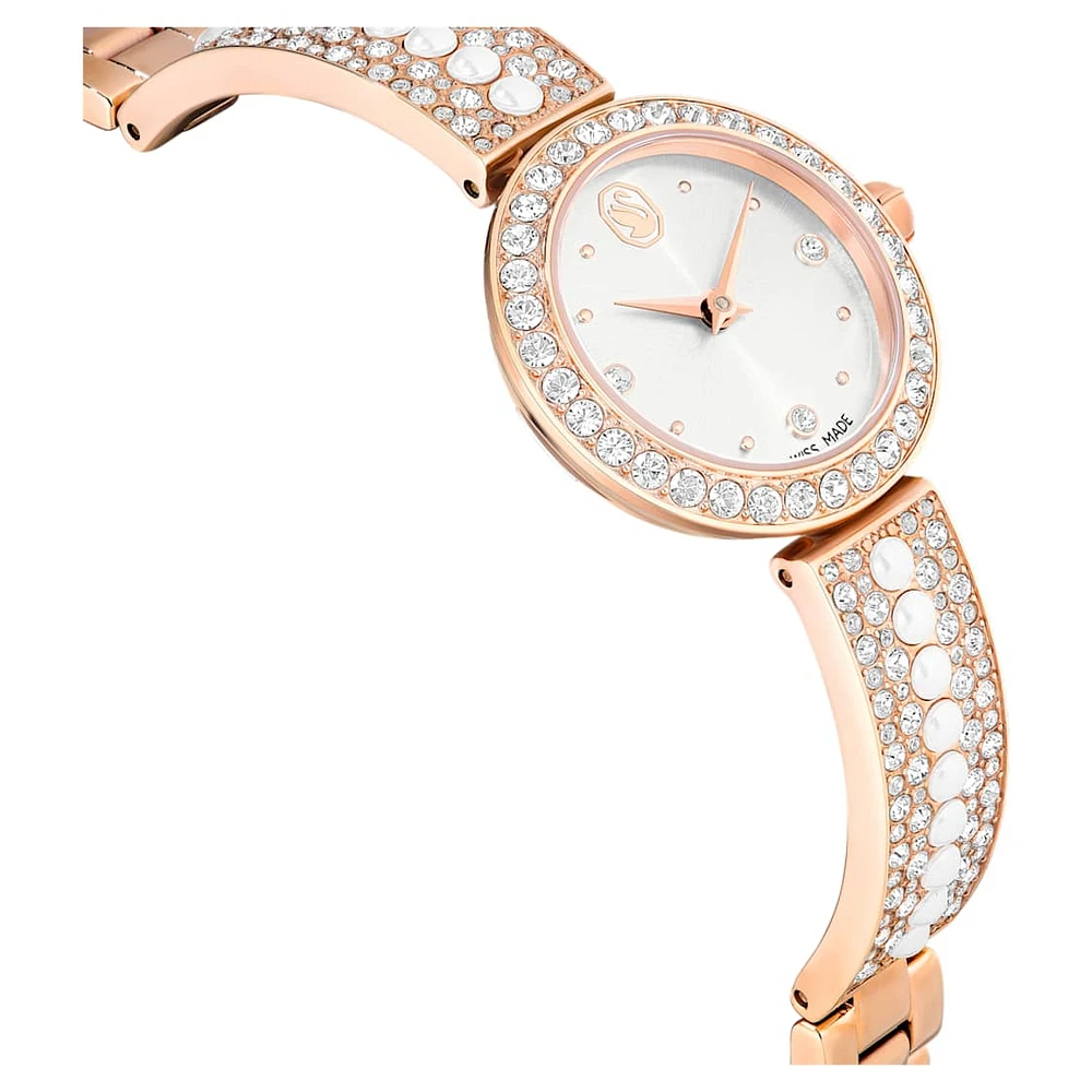 Matrix Pearl bangle watch, Swiss Made, Crystal bracelet, Rose gold-tone finish by SWAROVSKI